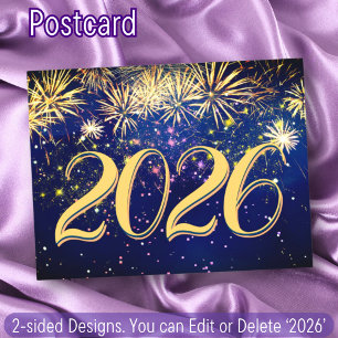 Colourful Fireworks 2026 New Year Merry Christmas Holiday Postcard