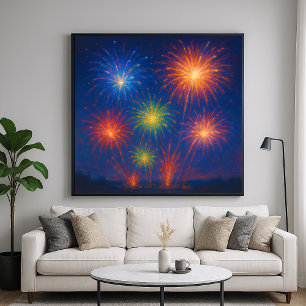 Colourful Fireworks Display - Pastel Painting Styl Poster