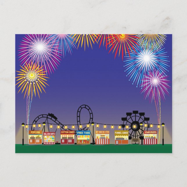 Colourful Fireworks Ferris Wheel Amusement Park Postcard (Front)