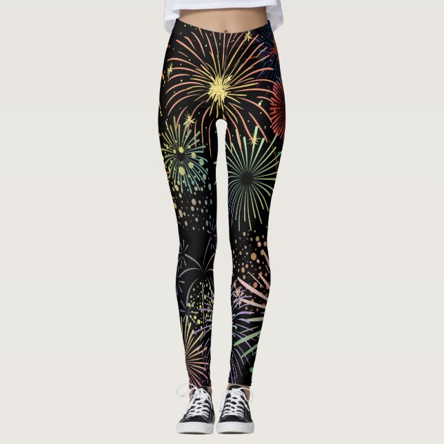 Colourful Fireworks Graphic Design Leggings (Front)