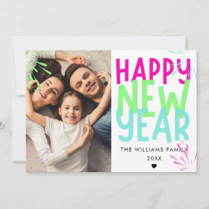 Colourful Fireworks Happy New Year 2026 Photo  Holiday Card