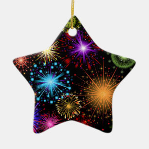 Colourful fireworks New Year Ceramic Tree Decoration