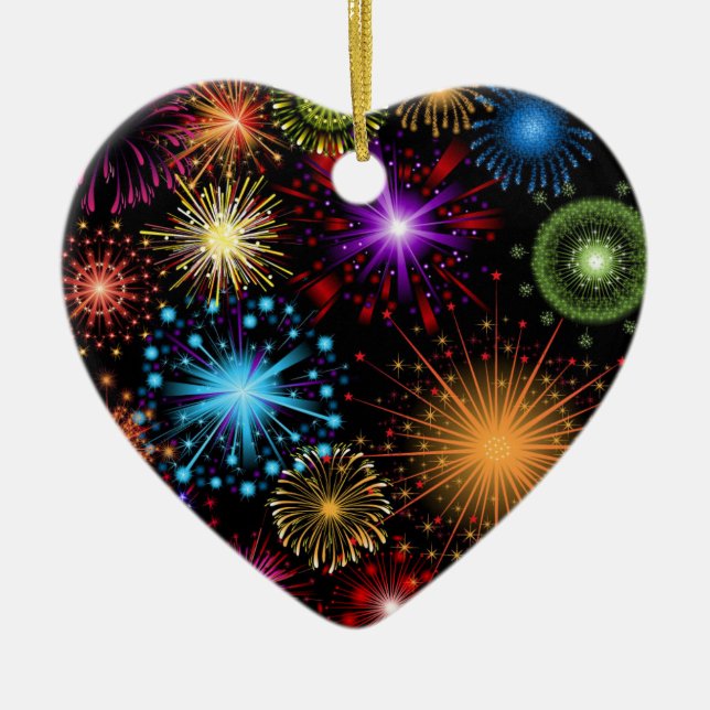 Colourful fireworks New Year Ceramic Tree Decoration (Front)