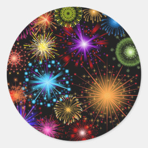 Colourful fireworks New Year Classic Round Sticker