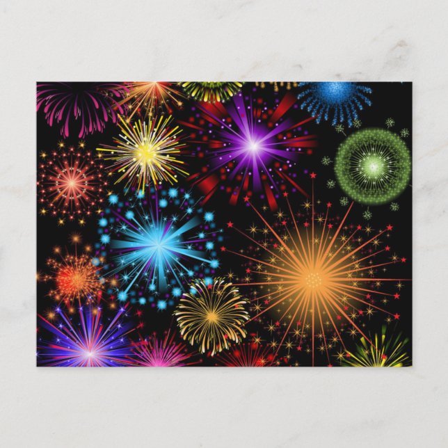 Colourful fireworks New Year Holiday Postcard (Front)