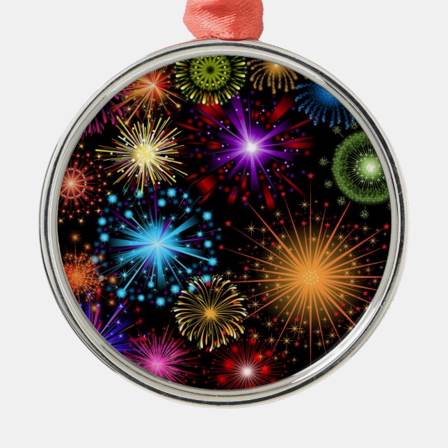 Colourful fireworks New Year Metal Tree Decoration (Front)