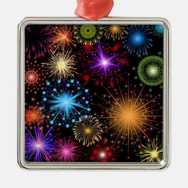 Colourful fireworks New Year Metal Tree Decoration (Front)