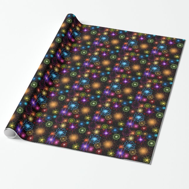 Colourful fireworks New Year Wrapping Paper (Unrolled)