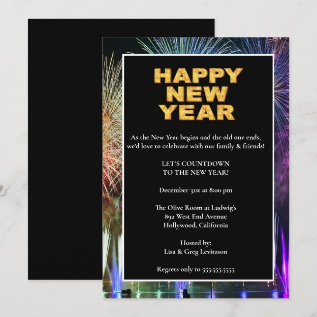 Colourful Fireworks New Years Eve Party Invitation (Front/Back)