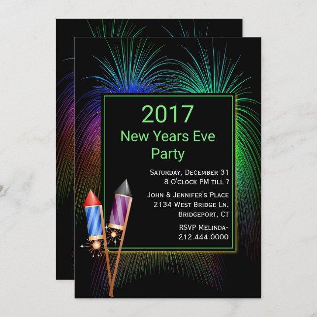 Colourful Fireworks New Years Party Invitation (Front/Back)