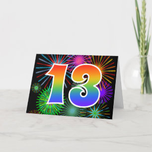 Colourful Fireworks + Rainbow Pattern "13" Event # Card