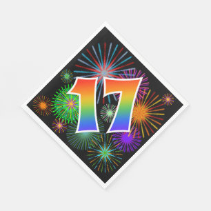 Colourful Fireworks + Rainbow Pattern "17" Event # Napkin