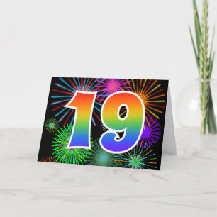 Colourful Fireworks + Rainbow Pattern "19" Event # Card