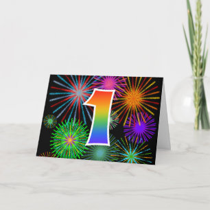 Colourful Fireworks + Rainbow Pattern "1" Event # Card