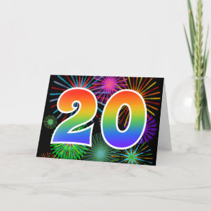 Colourful Fireworks + Rainbow Pattern "20" Event # Card