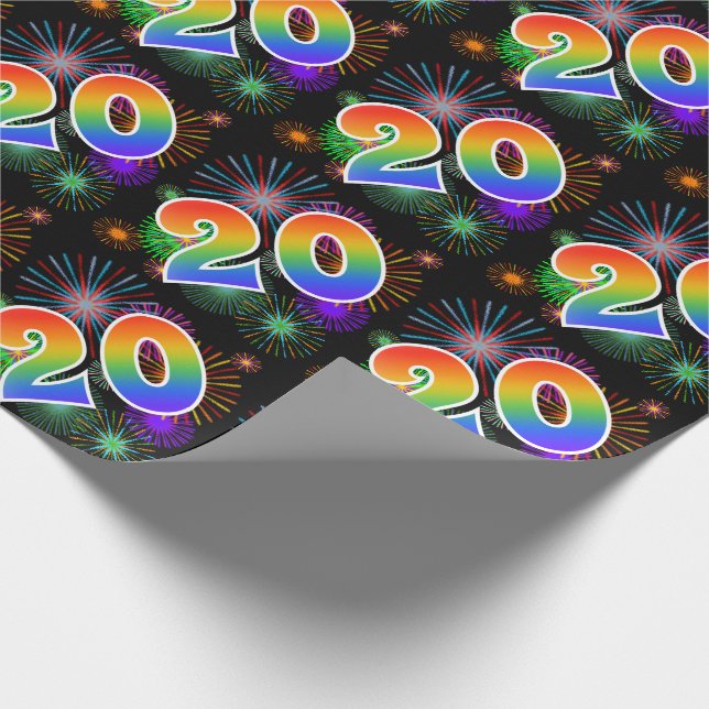 Colourful Fireworks + Rainbow Pattern "20" Event # Wrapping Paper (Corner)