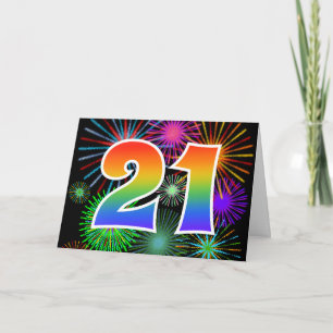 Colourful Fireworks + Rainbow Pattern "21" Event # Card