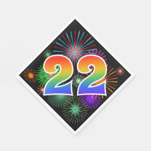 Colourful Fireworks + Rainbow Pattern "22" Event # Napkin