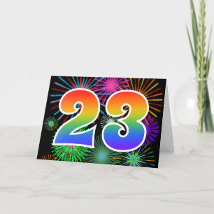 Colourful Fireworks + Rainbow Pattern "23" Event # Card