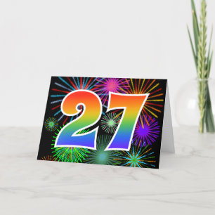 Colourful Fireworks + Rainbow Pattern "27" Event # Card
