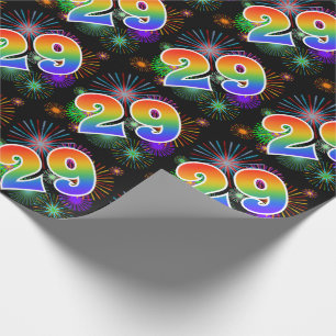 Colourful Fireworks + Rainbow Pattern "29" Event # Wrapping Paper