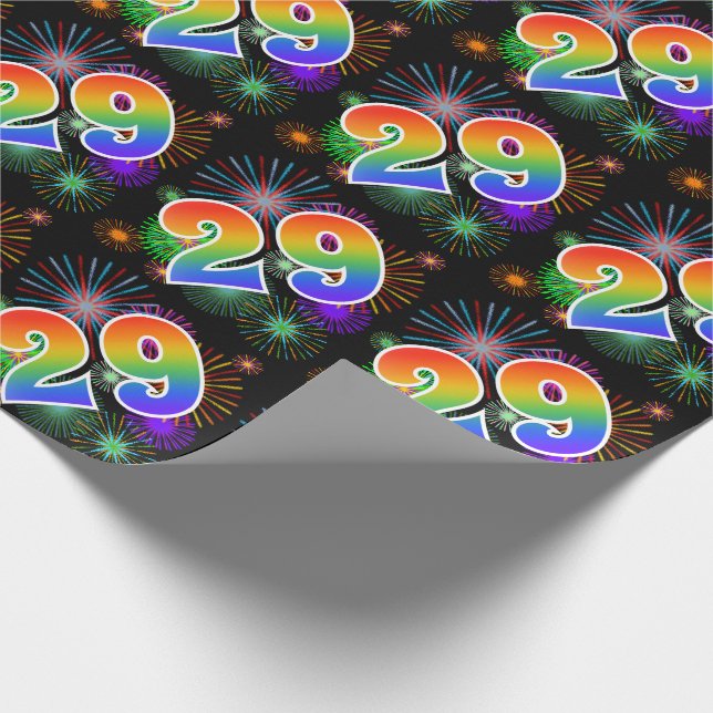 Colourful Fireworks + Rainbow Pattern "29" Event # Wrapping Paper (Corner)