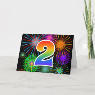 Colourful Fireworks + Rainbow Pattern "2" Event # Card