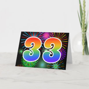Colourful Fireworks + Rainbow Pattern "33" Event # Card