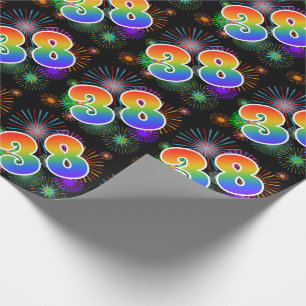 Colourful Fireworks + Rainbow Pattern "38" Event # Wrapping Paper