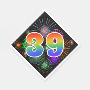 Colourful Fireworks + Rainbow Pattern "39" Event # Napkin