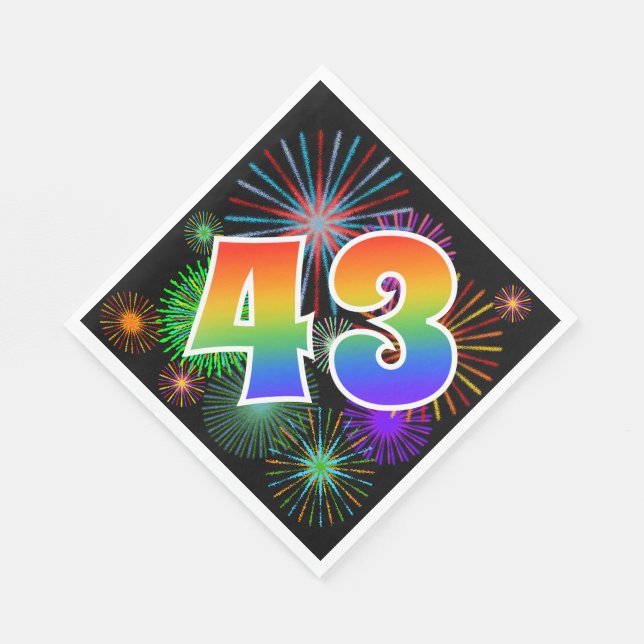 Colourful Fireworks + Rainbow Pattern "43" Event # Napkin (Corner)