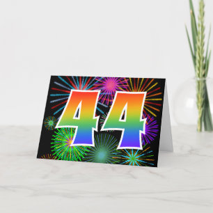Colourful Fireworks + Rainbow Pattern "44" Event # Card