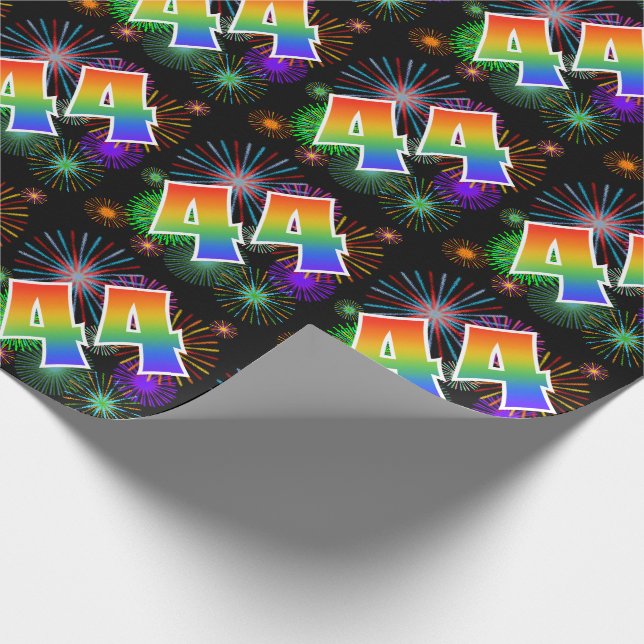 Colourful Fireworks + Rainbow Pattern "44" Event # Wrapping Paper (Corner)