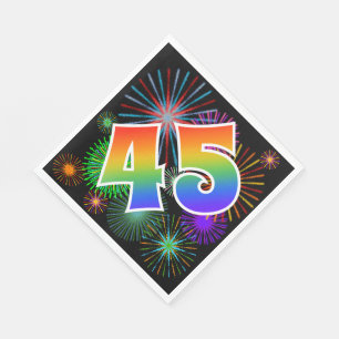 Colourful Fireworks + Rainbow Pattern "45" Event # Napkin