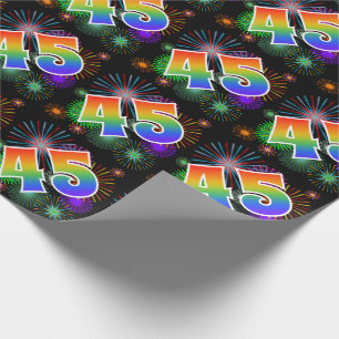 Colourful Fireworks + Rainbow Pattern "45" Event # Wrapping Paper