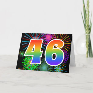 Colourful Fireworks + Rainbow Pattern "46" Event # Card