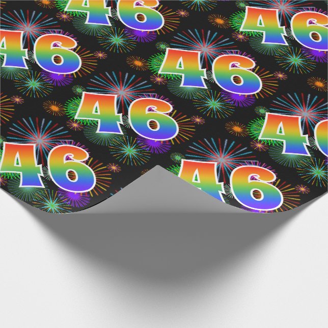 Colourful Fireworks + Rainbow Pattern "46" Event # Wrapping Paper (Corner)