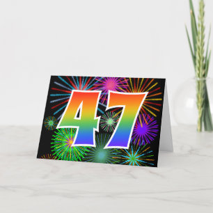Colourful Fireworks + Rainbow Pattern "47" Event # Card