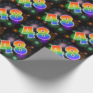 Colourful Fireworks + Rainbow Pattern "48" Event # Wrapping Paper