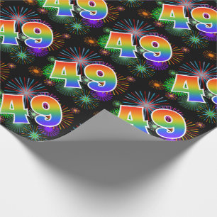 Colourful Fireworks + Rainbow Pattern "49" Event # Wrapping Paper