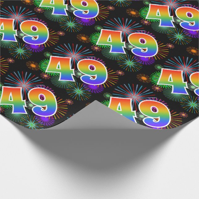 Colourful Fireworks + Rainbow Pattern "49" Event # Wrapping Paper (Corner)