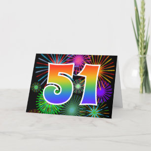 Colourful Fireworks + Rainbow Pattern "51" Event # Card