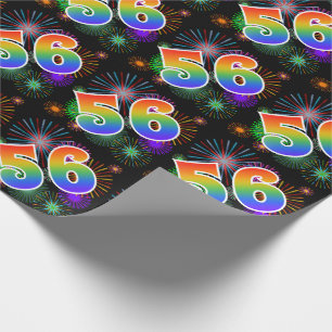 Colourful Fireworks + Rainbow Pattern "56" Event # Wrapping Paper