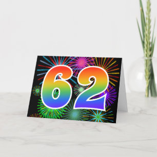 Colourful Fireworks + Rainbow Pattern "62" Event # Card