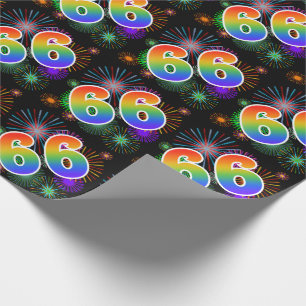 Colourful Fireworks + Rainbow Pattern "66" Event # Wrapping Paper