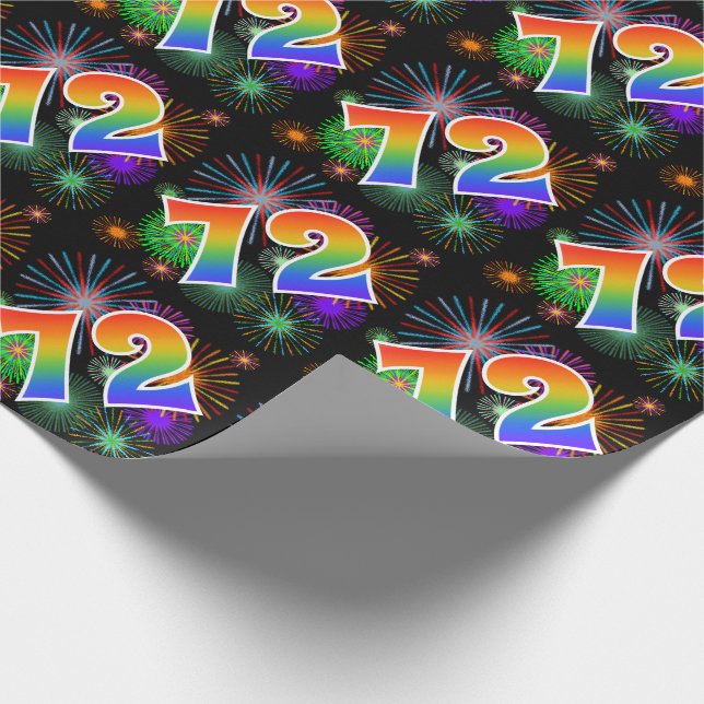 Colourful Fireworks + Rainbow Pattern "72" Event # Wrapping Paper (Corner)