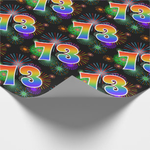 Colourful Fireworks + Rainbow Pattern "73" Event # Wrapping Paper