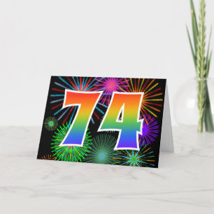 Colourful Fireworks + Rainbow Pattern "74" Event # Card