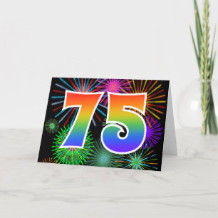 Colourful Fireworks + Rainbow Pattern "75" Event # Card