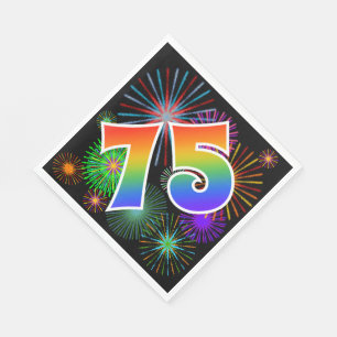 Colourful Fireworks + Rainbow Pattern "75" Event # Napkin